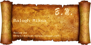 Balogh Miksa névjegykártya